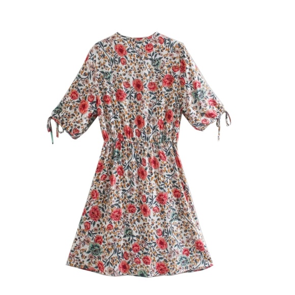 Bohemian Red Floral Button up Mini Dress - Picture 3 of 5
